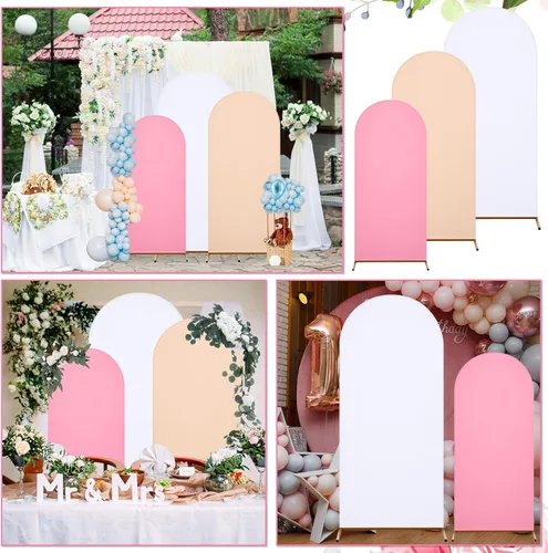 Miniatura 7 de Gisafai Juego de 6 soportes de metal para telón de fondo de arco y cubierta de arco de boda Chiara con cubierta de elastano para decoración de bodas