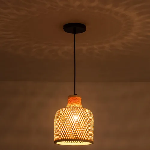 Miniatura 2 de Moderna lámpara colgante tejida de bambú, paquete de 2 cúpula de 7.8 pulgadas, cúpula costera de mimbre de bambú, accesorio de iluminación colgante