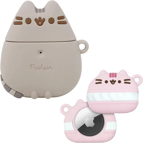 iFace x Pusheen - Bonita funda protectora de silicona diseñada para AirPods 1/2, de pie + iFace x Pusheen Café Series Funda protectora de silicona
