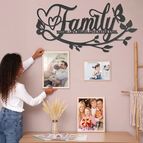 Miniatura 6 de AUHOKY Family Where Life Begins Love Never Ends - Letrero de metal para pared, 27 x 14 pulgadas, gran placa de hierro negro para pared, decoración