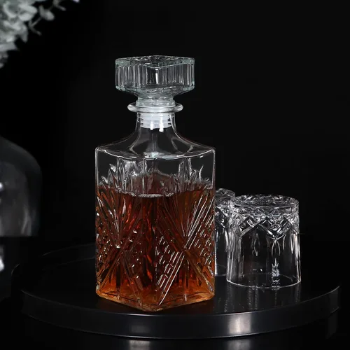 Miniatura 8 de MDLUU Decantador de vidrio con tapón hermético, botella de licor de 25.3 onzas líquidas para vino, whisky, brandy, vodka (flor grabada)