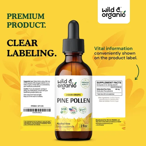 Miniatura 9 de Wild & Organic Tintura de polen de pino, antioxidante y apoyo inmunológico, gotas de extracto de polen de pino, suplemento líquido vegano, sin