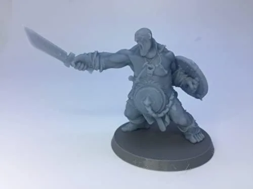 Miniatura 2 de Ogre Warrior RPG - Calabozos y dragones - DND - Pathfinder - Diorama - Figurita miniatura (gris/sin pintar) (Axe)
