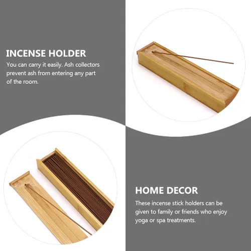 Miniatura 2 de HEALLILY Soporte para varillas de incienso de bambú y caja de almacenamiento con colector de cenizas, almacenamiento portátil de incienso para yoga