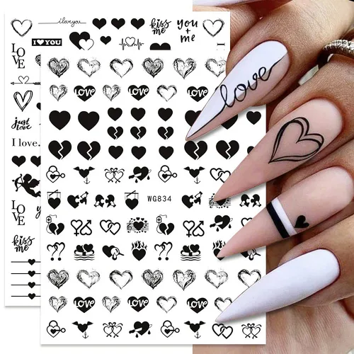 Miniatura 2 de SINSEN Calcomanías de uñas de corazón, 6 hojas de calcomanías de uñas de corazones para mujeres, calcomanías autoadhesivas 3D para arte de uñas