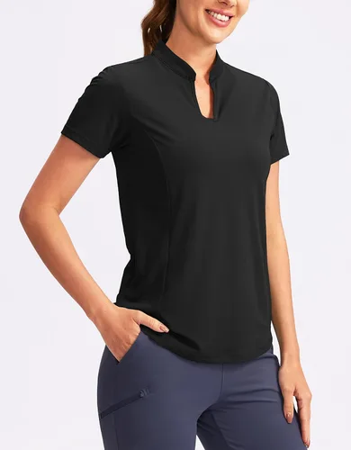 Miniatura 5 de Obla Polo de golf para mujer, cuello en V, manga corta, sin cuello, de secado rápido, para tenis, correr, camisetas de golf para mujer