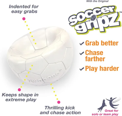 Miniatura 3 de Nylabone Power Play Gripz Pelota de fútbol de fieltro con cuerda de agarre de goma, pelota con pito para perros, mediana (1 unidad)