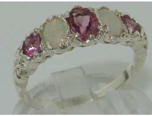 Miniatura 5 de Anillo de plata de ley 925 auténtica auténtica turmalina rosa y ópalo para mujer
