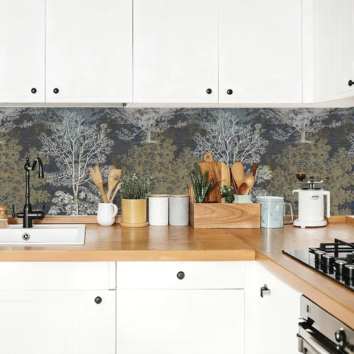 Miniatura 2 de Papel tapiz vintage para despegar y pegar, diseño de árbol dibujado a mano para baño, paredes de dormitorio, armarios, estantes, mural de papel