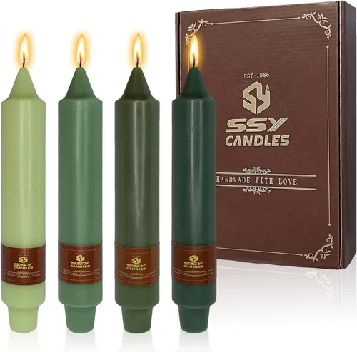 Miniatura 44 de Candelabros cortos de 5 pulgadas con velas cónicas verde oscuro, 4 piezas para cena, hogar, boda, fiesta, decoración