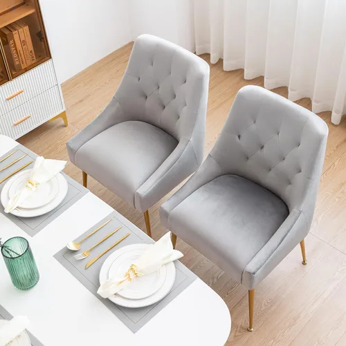 Miniatura 9 de Juego de 2 sillas de comedor modernas, sillas de comedor tapizadas de mediados de siglo, sillas de comedor de terciopelo con patas doradas para Negro