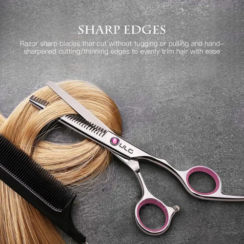 Miniatura 5 de ULG - Tijeras de corte de cabello, kit de tijeras de adelgazamiento profesional para peluquería y peluquería texturizadora, borde de afeitar, Rosa