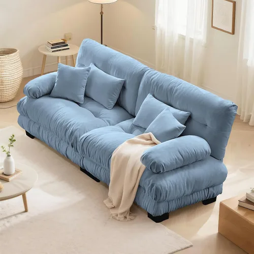 Miniatura 39 de SoarFlash Moderno sofá reclinable de terciopelo para sala de estar, sofá biplaza para apartamento, sofá de almacenamiento con marco de madera Azul
