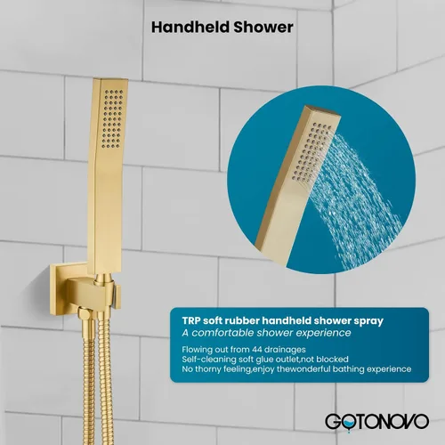 Miniatura 4 de gotonovo Sistema de ducha de montaje en techo, juego de grifo de ducha de baño, cabezal de ducha de lluvia con rociador de mano, kit de molduras