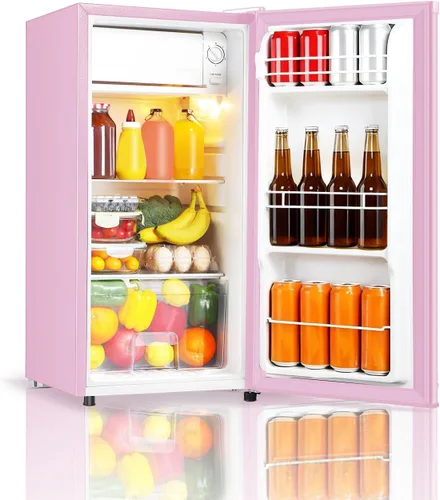 Saeoola - Mini refrigerador con congelador, puerta única de 3.1 pies cúbicos, mini refrigerador compacto, luz LED, termostato ajustable, estantes de