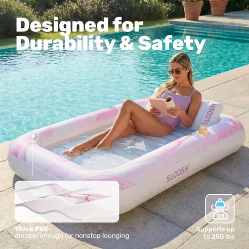 Miniatura 5 de SLOOSH Inflatable Tanning Pool Lounger Float, 70" x 46" Pool Floats Adult with Pillow, 4 in 1 Suntan Tub Raft Floatie,Sunbathing Bed Lounge for