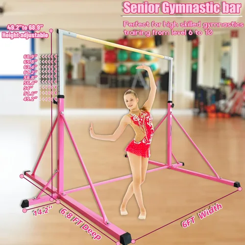 Miniatura 2 de Barra de gimnasia para niños y adultos de 5 a 25 años, 6 pies de ancho, base de 7.2 pies de largo, barra horizontal para gimnasia, barra kip