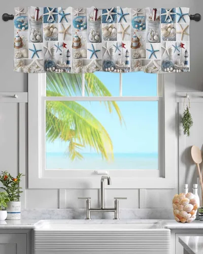 Miniatura 9 de Cortina de cenefas de granja para cocina, cafetería, moderna cenefa de ventana a cuadros rojos y blancos, cortinas cortas de 42 x 12 pulgadas