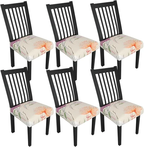 Miniatura 84 de Juego de 4 fundas elásticas para sillas de comedor, fundas para sillas de comedor con estampado floral, fundas para asientos de sillas con estampado