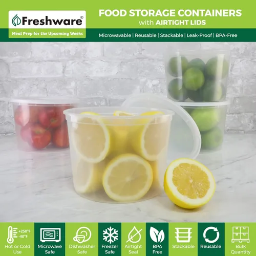 Miniatura 2 de Freshware [12 unidades, 64 oz] recipientes de plástico de 1/2 galón para almacenamiento de alimentos y sopa con tapas herméticas, recipientes