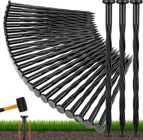 60 estacas de plástico para anclaje de bordes de paisaje, 8 pulgadas, para jardín, césped, patio, paisajismo, bordes de pavimentación, barrera de