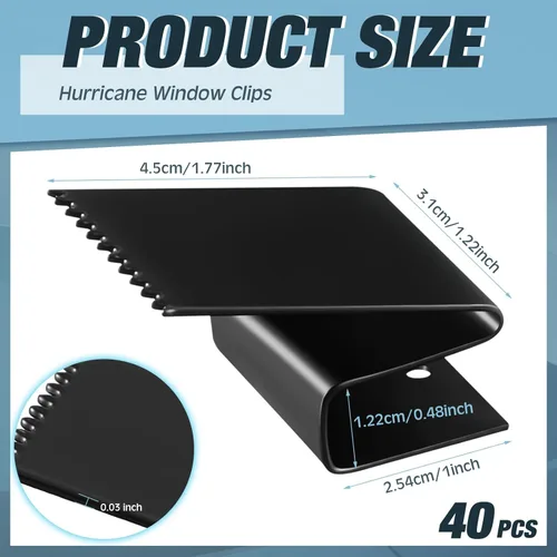 Miniatura 2 de Dunzy Paquete de 40 clips de ventana de huracán para ventanas de 1/2 pulgada de grosor, acero al carbono, clips reutilizables para ventanas de Negro