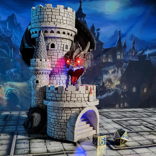 Miniatura 6 de Forged Dice Co. Dragon's Keep Torre de Dados - Torre Rodante de Dados Castillo Pintada a Mano con Luces LED, Hecha de Resina de Alta Resistencia