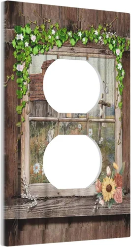 Miniatura 90 de Placa Cubierta de Interruptor de Luz de Palanca Individual con Diseño de Flor Botánica en Tablero de Madera Rústico Estilo Granja - Placa de Pared