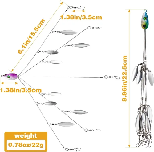 Miniatura 4 de 5 Arms Alabama Rigs para pesca de lubina, Swimbait, kit de señuelos paraguas con 4 hojas de sauce para trucha, salmón, agua dulce y salada 2 piezas