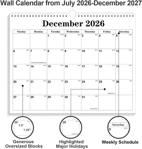Miniatura 2 de Calendario 2026 – Calendario 2026-2027 de enero de 2026 a junio de 2027, calendario de pared colgante con encuadernación en espiral 2026