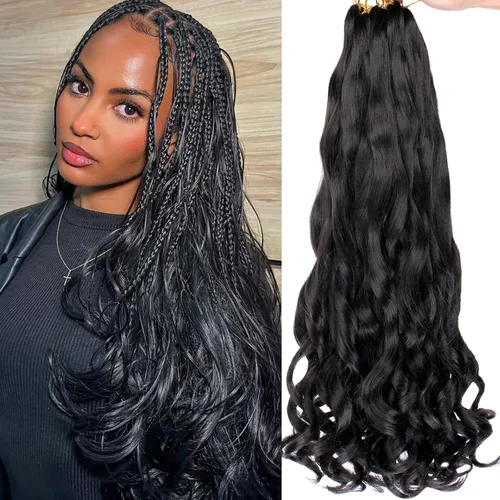 Miniatura 36 de COOKOO 9 paquetes de cabello rizado francés trenzado de 18 pulgadas, suave y flexible, cabello trenzado de alta calidad, rizos franceses, extensión