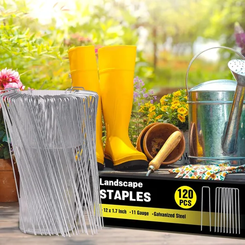 Miniatura 3 de Paquete de 120 Grapas de Paisaje de 12 Pulgadas, Estacas de Jardín de Calibre 11 Galvanizadas, Grapas de Suelo para Césped, Patio, Tienda