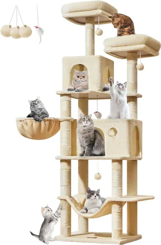 Miniatura 13 de Taoqimiao Árbol para gatos, torre para gatos de 66.2 pulgadas para gatos de interior, condominio para gatos de varios niveles de felpa con 7 postes