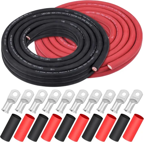 Miniatura 26 de Cable de Soldadura Calibre 1/0, iGreely 1/0 AWG Cables de Soldadura de Batería de Cobre Puro para Generador Solar Automático, 5 piezas de 5/16" y 5