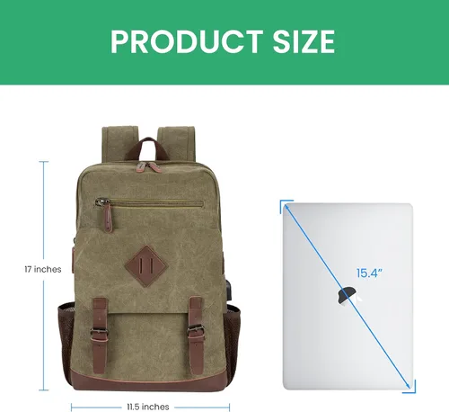 Miniatura 6 de Modoker Mochila vintage ecológica para hombres y mujeres, mochila de lona que se adapta a la mayoría de computadoras y tabletas de 15.6 pulgadas