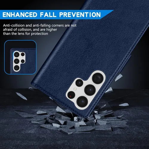 Miniatura 7 de ZZXX Funda tipo cartera para Samsung Galaxy S22 Ultra con bloqueo RFID, ranura para tarjetas, función atril, cierre magnético, funda protectora
