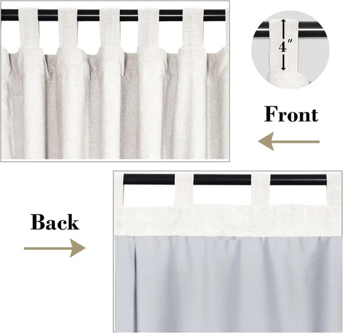 Miniatura 2 de cololeaf Cortinas opacas de lino blanco para dormitorio, sala de estar, cortinas de arpillera de granja con forro opaco con pestaña superior