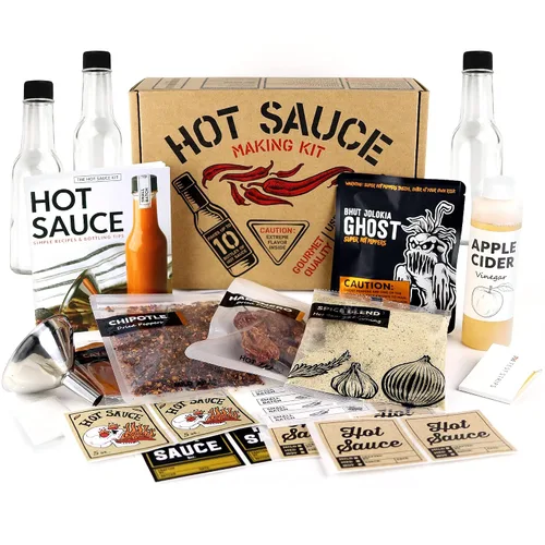 Kit de elaboración de salsa picante de lujo, edición Ghost Pepper, mezcla de especias gourmet, 3 botellas, etiquetas divertidas, haz tu propio
