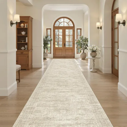 Miniatura 231 de Alfombra de pasillo Soalmost 2'6" x 10' lavable, alfombra antideslizante para cocina, baño, lavandería, alfombras vintage ultra delgadas para Beige