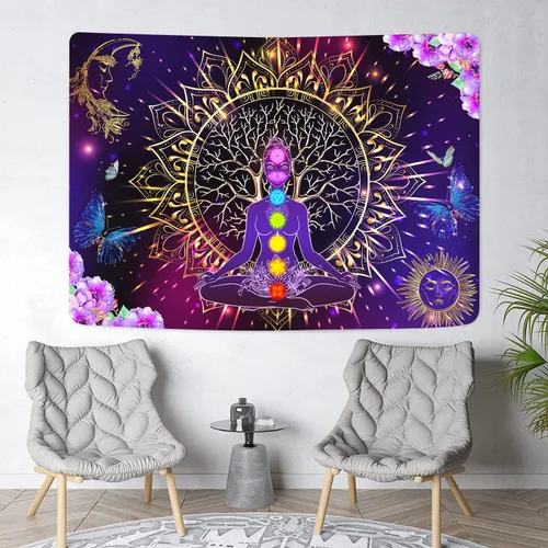 Miniatura 5 de YLPHYLIS Tapiz de árbol de la vida espiritual de chakras, 59.1 x 82.7 pulgadas, hippie yoga, meditación, luna y sol, para dormitorio, sala de estar