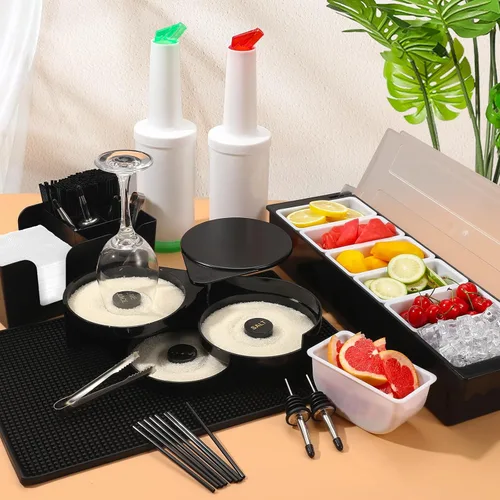 Miniatura 7 de Suministros de bartending - Alfombrilla de bar de 18" x 12" con bandeja de guarnición y tapa, cajuela de bar de 3 niveles, accesorio de vidrio