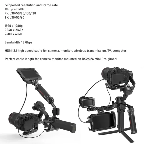 Miniatura 5 de Micro HDMI a ángulo recto HDMI 4K 8K Cable en espiral para Sony A6400 A7R Canon R5 R7 GH4 S5 Z50 Cámara ATOMOS Ninja V Portkeys Monitor Tipo A D