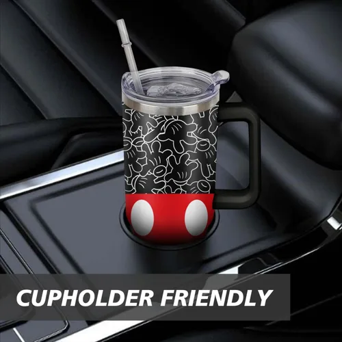 Miniatura 6 de Sunmdecor Vaso de 40 oz con asa y pajitas de silicona, vaso aislado para café con asa, vaso de 40 oz con asa