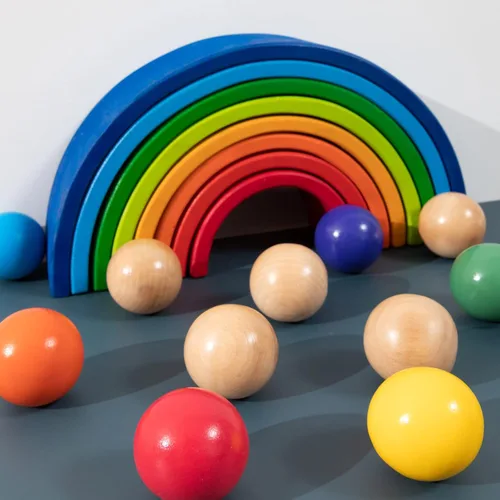 Miniatura 4 de Bolas Montessori de madera arcoíris de 1.8 pulgadas, juguetes de bolas de madera coloridas/pastel/natural para niños pequeños y bebés