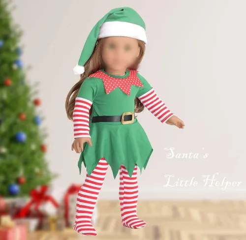 Miniatura 3 de Ropa de muñeca de Navidad de 18 pulgadas, disfraz de elfo de Navidad de 18 pulgadas, trajes de Santa para muñeca de 18 pulgadas
