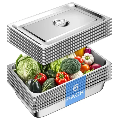 Miniatura 14 de Sartén de hotel con tapas de medio tamaño de 6.35 cm de profundidad, platos calentadores de acero inoxidable para buffet, sartén de mesa de vapor