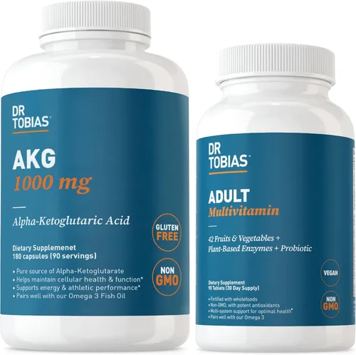 Dr. Tobias AKG Suplemento y multivitamínico para adultos – Apoyo integral de energía celular y nutrientes para bienestar general y vitalidad,