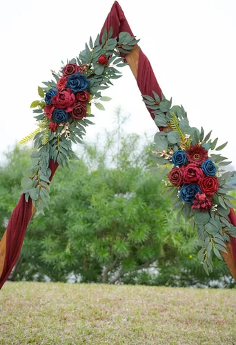 Miniatura 3 de ponatia Flores de Arco de Boda (Paquete de 2), Flores Borgoña y Azul Marino para Decoraciones de Boda, Señales de Bienvenida, Arcos de Boda