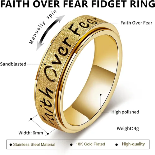Miniatura 7 de Anillo Giratorio para Mujeres - Anillos de Acero Inoxidable de Fe Sobre el Miedo para Alivio de la Ansiedad para Adultos, Anillo del Pulgar