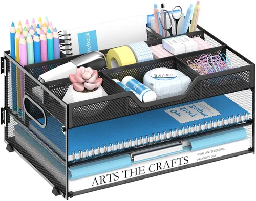 Miniatura 7 de Daltack Organizador de papel de 3 niveles con asa, organizador de escritorio de malla, bandeja de cartas, organizador de archivos para carpetas A4